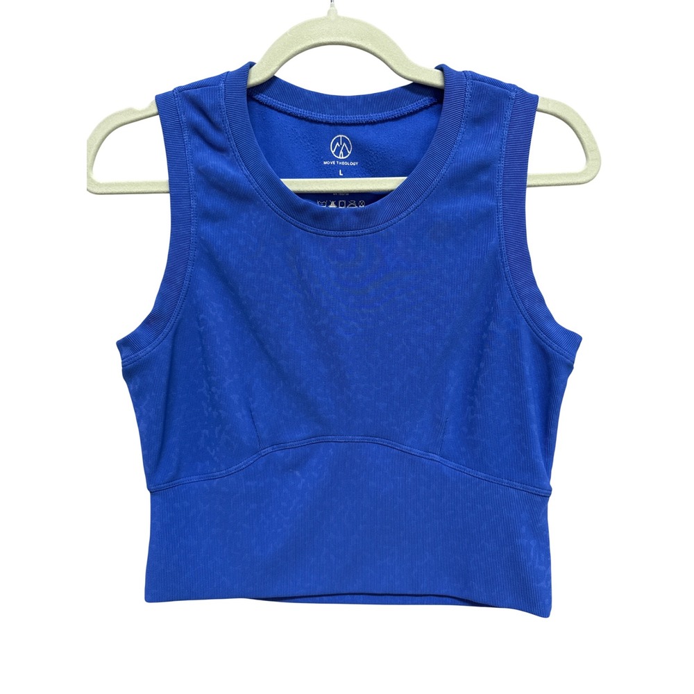 Move Theology Blue Cropped Athletic Tank Top Womens Size L